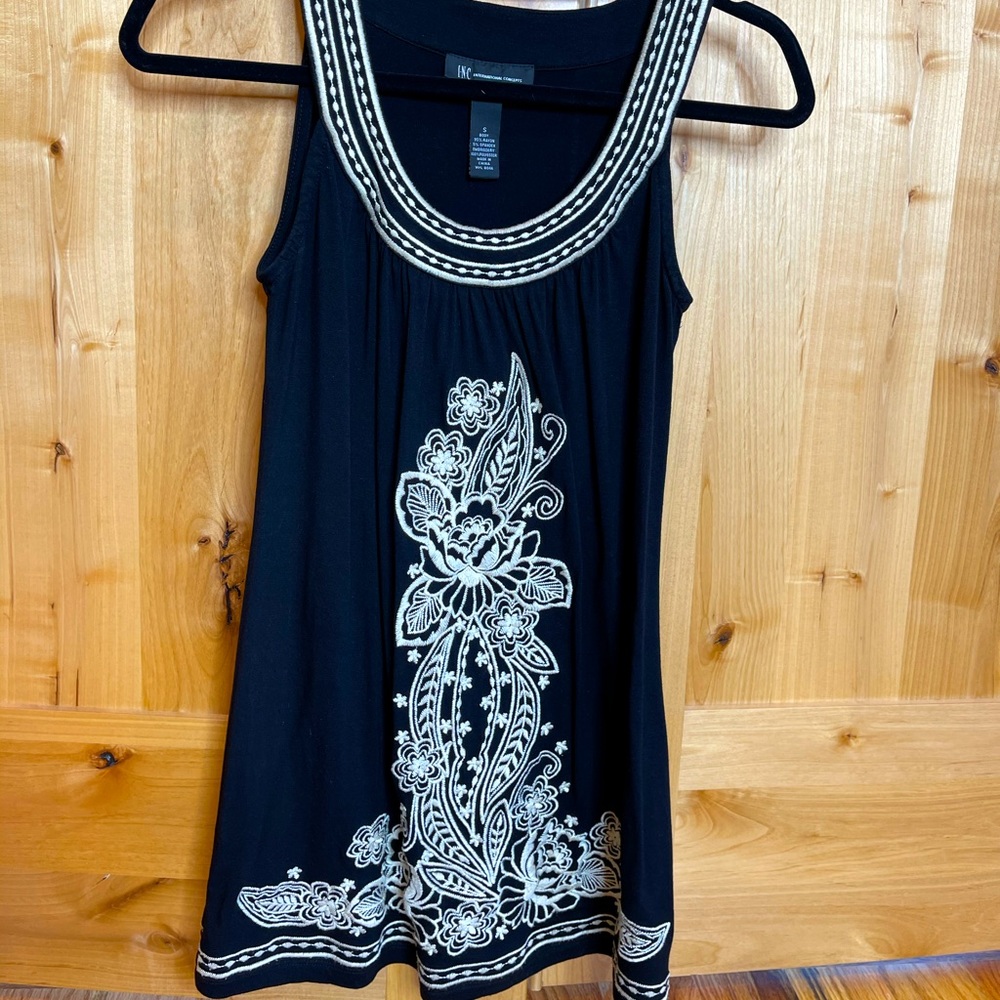 INC embroidered black tank top